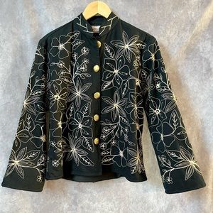 New Direction Black and gold embroidered blazer jacket coat Sm